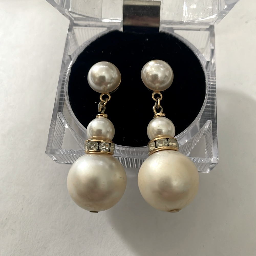 Vintage Pearl & Rhinestone Drop Earrings